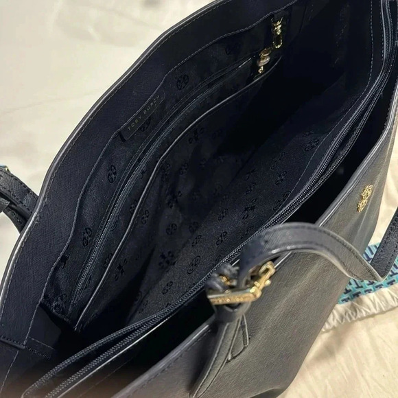 Tory Burch Tote Handbag Navy Blue Robinson - Picture 11 of 12